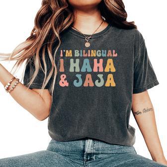 Spanish Teacher Groovy I'm Bilingual I Haha And Jaja Women's Oversized Comfort T-Shirt - Monsterry DE