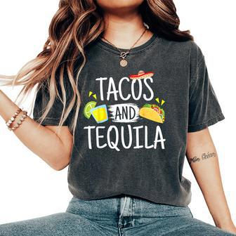 Tacos And Tequila Mexican Sombrero Women's Oversized Comfort T-Shirt - Seseable