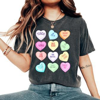 Teacher Valentines Day Teach Heart Candy T Women's Oversized Comfort T-Shirt | Mazezy