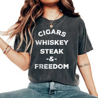 Whiskey Cigars Whiskey Steak & Freedom Women's Oversized Comfort T-Shirt - Monsterry UK