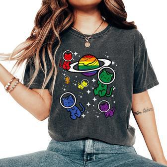 Gay Cats In Space Rainbow Pride Month Lgbtq Ally Girls Women's Oversized Comfort T-Shirt - Monsterry UK
