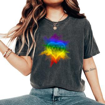 Gay Flag Pride Rainbow Top Exploding Love Lgbtq Flag Women's Oversized Comfort T-Shirt - Seseable