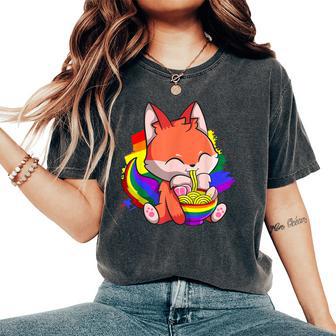 Gay Pride Kawaii Fox Ramen Noodles Rainbow Flag Women's Oversized Comfort T-Shirt - Monsterry UK