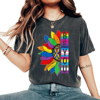Be You Gay Pride Lgbt Ally Sunflower Lgbtq Women's Oversized Comfort T-Shirt - Seseable