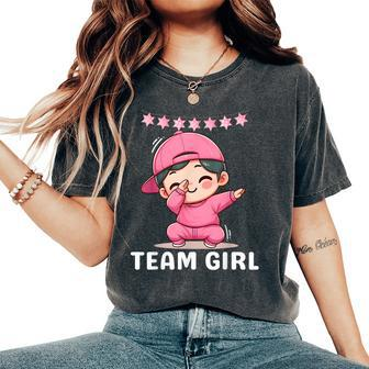 Gender Reveal Party Team Girl Dabbing Cute Baby Pink Teams Women's Oversized Comfort T-Shirt | Mazezy