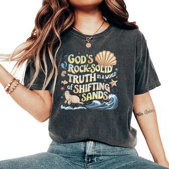 God's Rock Solid Breaker 2024 Christian Beach Women's Oversized Comfort T-Shirt | Mazezy UK