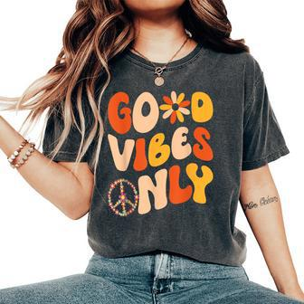 Good Vibes Only Peace Love 60S 70S Tie Dye Groovy Hippie Women's Oversized Comfort T-Shirt - Seseable