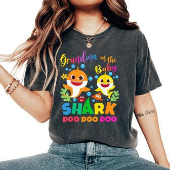 Grandma Of The Shark Birthday Boy Girl Party Family Women's Oversized Comfort T-Shirt - Seseable