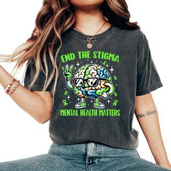 Groovy End The Stigma Mental Health Matters Green Ribbon Women's Oversized Comfort T-Shirt - Monsterry DE