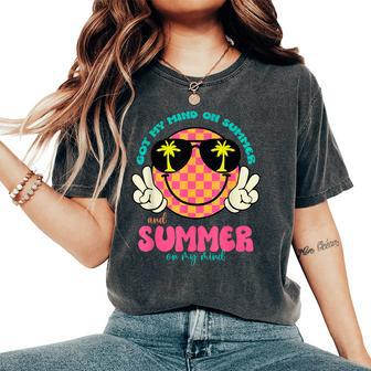 Groovy Happy Face Summer Vibes Got My Mind On Summer Teacher Women's Oversized Comfort T-Shirt | Mazezy