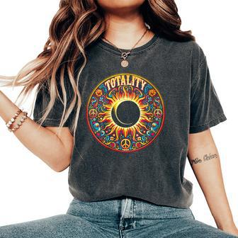 Groovy Hippy Total Solar Eclipse 2024 Totality Women's Oversized Comfort T-Shirt - Seseable