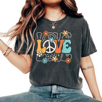 Groovy Love Peace Sign Hippie 60S 70S Disco Party Outfit Women's Oversized Comfort T-Shirt - Thegiftio UK