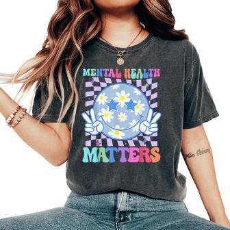 Groovy Mental Health Matters Flower Autism Smile Face Men Women's Oversized Comfort T-Shirt - Monsterry