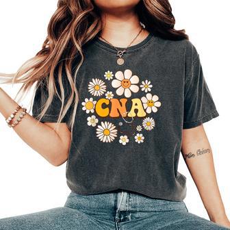 Groovy Smile Face Wildflower Cna Certified Nursing Assistant Women's Oversized Comfort T-Shirt - Thegiftio UK