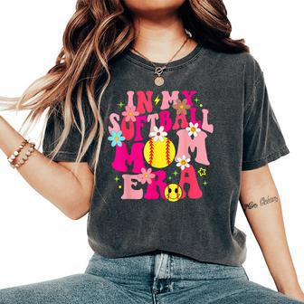 Groovy In My Softball Mom Era Life Game Day Vibes Mama Pink Women's Oversized Comfort T-Shirt - Monsterry DE