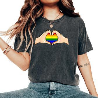 Hand Heart Lgbt Flag Cute Gay Pride Rainbow Glbt Women's Oversized Comfort T-Shirt - Monsterry DE