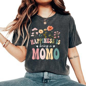 Happiness Is Being A Momo Floral Momo Mother's Day Women's Oversized Comfort T-Shirt | Mazezy