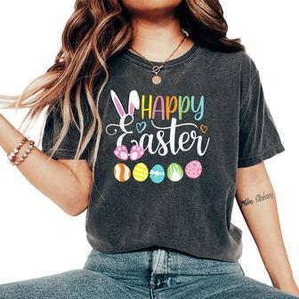 Happy Easter Rabbit Bunny Face Egg Easter Day Girls Women's Oversized Comfort T-Shirt | Mazezy