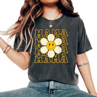 Happy Face Mama Groovy Daisy Flower Smiling Flower Women's Oversized Comfort T-Shirt - Seseable