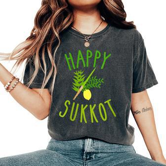 Happy Sukkot Four Species Jewish Holiday Israel Sukkah Women's Oversized Comfort T-Shirt - Monsterry DE