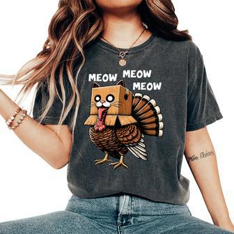 Happy Thanksgiving Turkey Fake Cat Lover Kid Women's Oversized Comfort T-Shirt - Monsterry AU