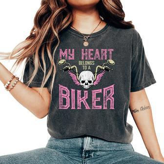 My Heart Belongs To A Biker Motorcycle Motorbike Girls Women's Oversized Comfort T-Shirt - Seseable