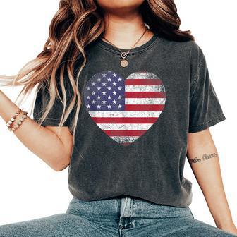 Heart Love 4Th Of July American Flag Usa America Mom Women Women's Oversized Comfort T-Shirt - Monsterry
