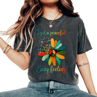 Hippie I Got An Easy Peaceful Feeling Sunflower Peace Sign Women's Oversized Comfort T-Shirt - Thegiftio UK