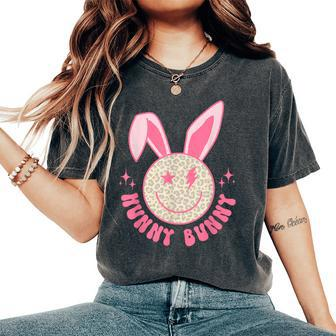 Hunny Bunny Retro Groovy Easter Leopard Smile Face Rabbit Women's Oversized Comfort T-Shirt | Mazezy