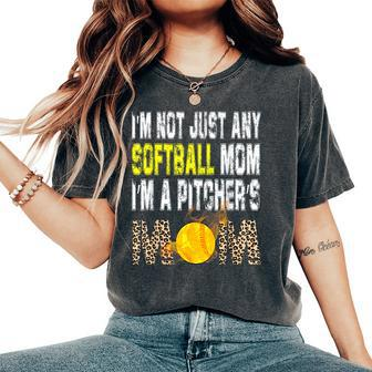 I'm Not Just Any Softball Mom I'm A Pitcher's Mom Leopard Women's Oversized Comfort T-Shirt - Seseable