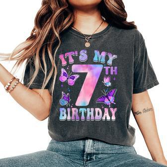 It's My 7Th Birthday Butterfly Theme 7 Year Old Party Girl Women's Oversized Comfort T-Shirt - Seseable
