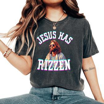 Jesus Has Rizzen Christian Meme Novelty Jesus Christ Women's Oversized Comfort T-Shirt | Mazezy
