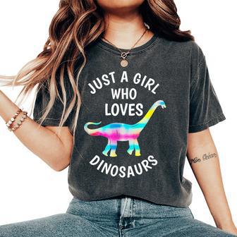 Just A Girl Who Loves Dinosaurs Pastel Rainbow Dinosaur Women's Oversized Comfort T-Shirt - Thegiftio UK