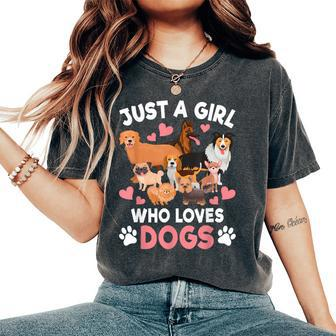 Just A Girl Who Loves Dogs Puppy Dog Lover Girls Toddlers Women's Oversized Comfort T-Shirt - Thegiftio UK