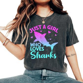 Just A Girl Who Loves Sharks Cute Shark Girl Lover Ocean Women's Oversized Comfort T-Shirt - Seseable