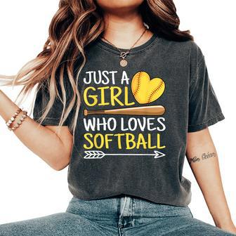 Just A Girl Who Loves Softball Cute Softball Lover Women's Oversized Comfort T-Shirt - Monsterry