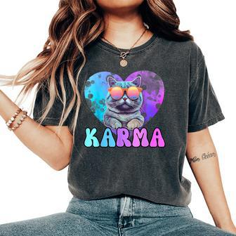 Karma Groovy Letters Concert Summer Heart Cat Lover Women's Oversized Comfort T-Shirt - Seseable