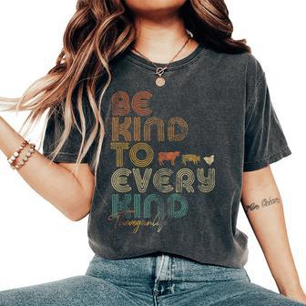 Be Kind To Every Kind Retro 70'S Vegan Life Women's Oversized Comfort T-Shirt - Seseable
