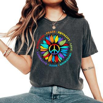 Kindness Peace Equality Love Hope Rainbow Human Rights Women's Oversized Comfort T-Shirt | Mazezy UK