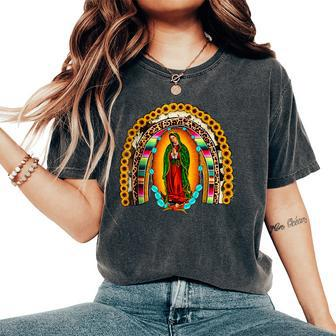 Our Lady Virgen De Guadalupe Virgin Mary Madre Mía Rainbow Women's Oversized Comfort T-Shirt | Mazezy