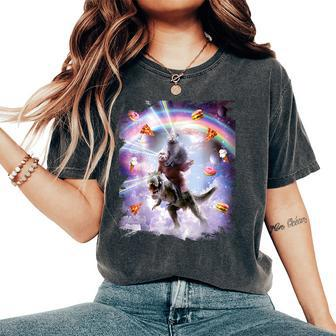 Laser Eyes Space Cat On Sloth Dinosaur Rainbow Women's Oversized Comfort T-Shirt - Thegiftio UK