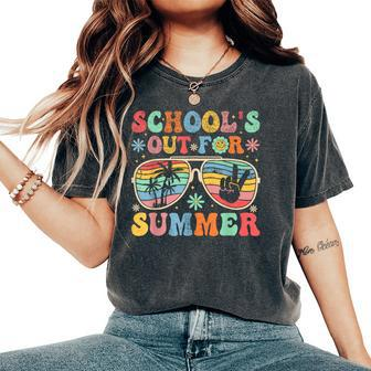 Last Day Of School Groovy School's Out For Summer Teacher Women's Oversized Comfort T-Shirt - Seseable