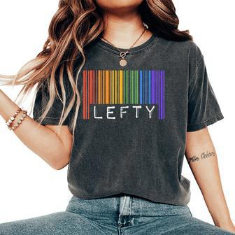 Lefty Left Handed Gay Pride Flag Barcode Queer Rainbow Lgbtq Women's Oversized Comfort T-Shirt - Monsterry