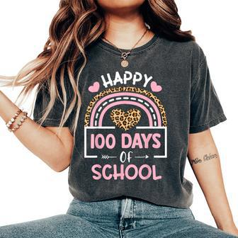 Leopard Rainbow Happy 100Th Day School Cute 100 Days Teacher Women's Oversized Comfort T-Shirt - Thegiftio UK