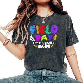 Let The Games Begin Orange Yellow Red Blue Field Day Teacher Women's Oversized Comfort T-Shirt - Seseable