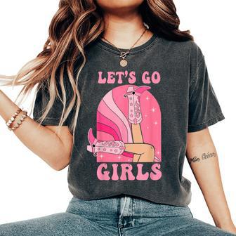 Let's Go Girls Western Cowgirls Pink Groovy Bachelorette Women's Oversized Comfort T-Shirt | Mazezy