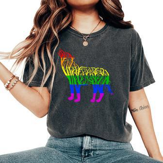 Lgbt Gay Pride Rainbow Flag Nature Forest Tree Wolf Women's Oversized Comfort T-Shirt - Monsterry CA