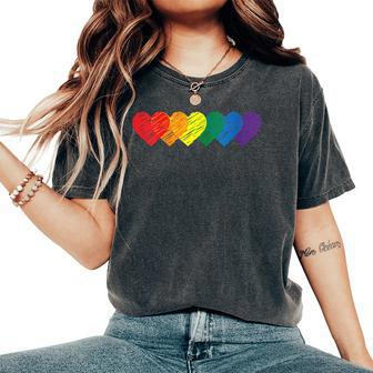 Lgbt Rainbow Heart Lgbtqia Gay Pride Rainbow Women's Oversized Comfort T-Shirt - Monsterry