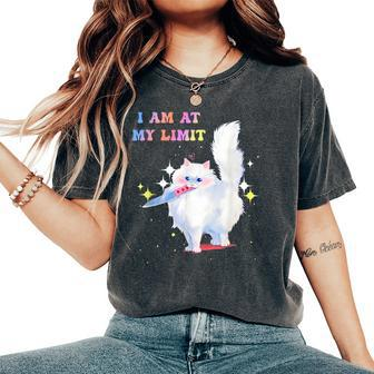 I Am At My Limit Groovy Cute Cat Apparel Women's Oversized Comfort T-Shirt - Seseable