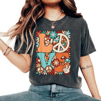Love 60'S 70'S Party Outfit Groovy Hippie Peace Girls Women's Oversized Comfort T-Shirt - Thegiftio UK